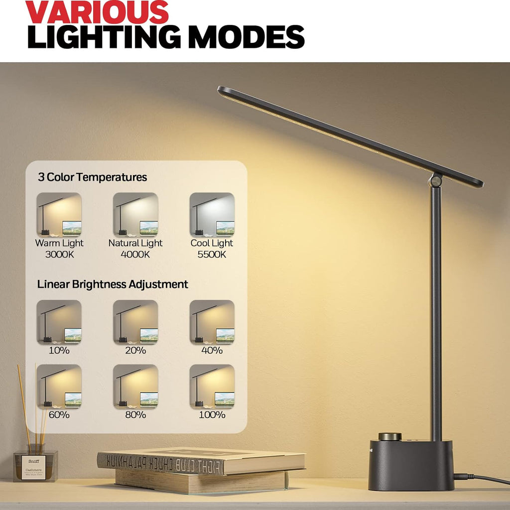 HoneywellAirComfort Honeywell SunturaluxTM LED Desk Lamp with USB Charging Ports HWT-H01 - Stepless Dimmable Eye Caring Desk Light for Home…