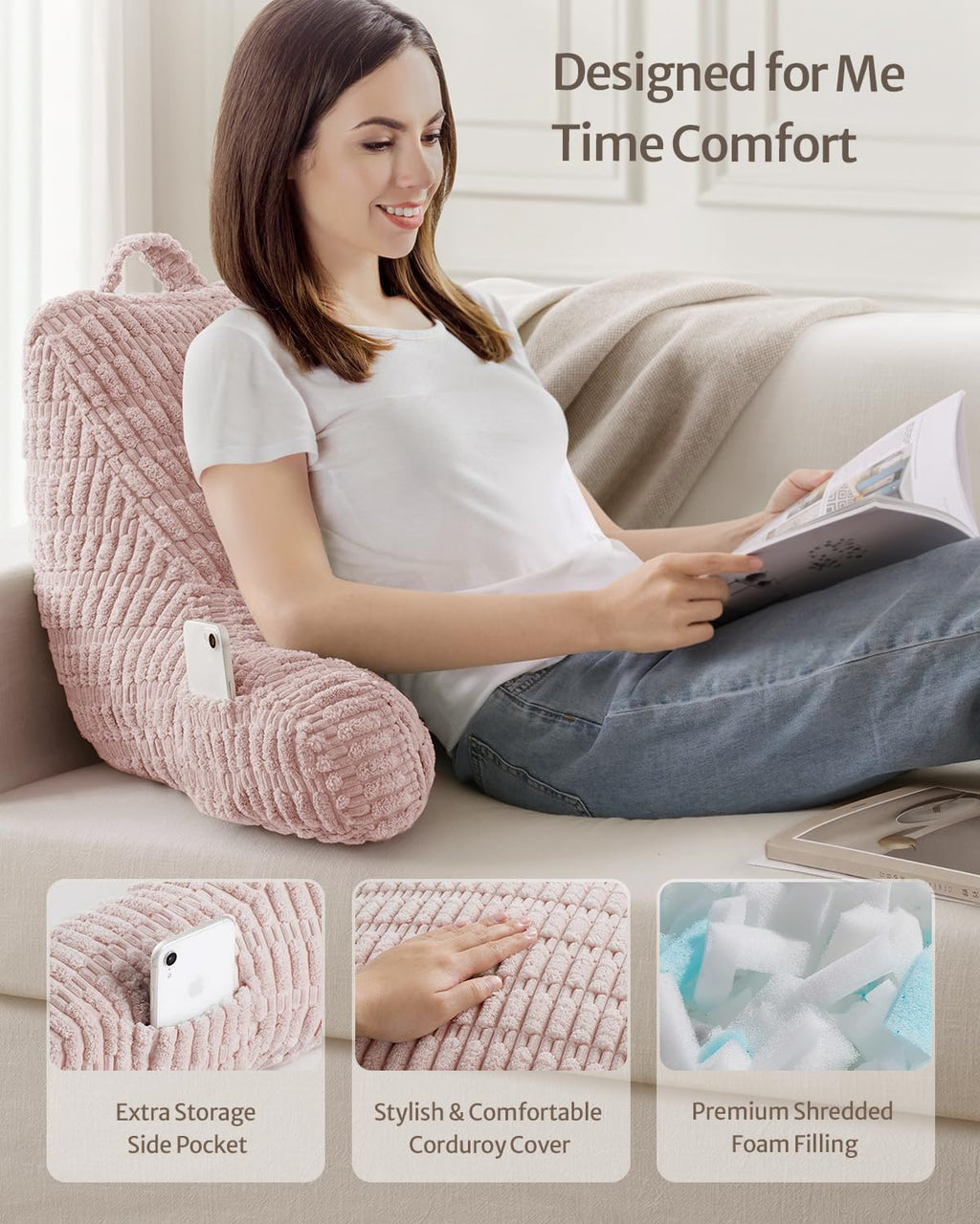 Blissful Diary Reading Pillow, Backrest Pillow with Shredded Memory Foam for Adult & Children, Designed for Bed and Couch Sitting Up…