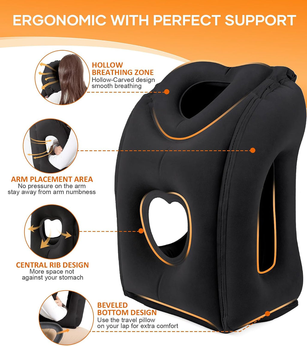 Sunany Travel Pillow, Upgraded Plane Pillow for Long Flights, Inflatable Neck Pillow Used for Airplanes, Cars, Buses, Trains, Office Napping…