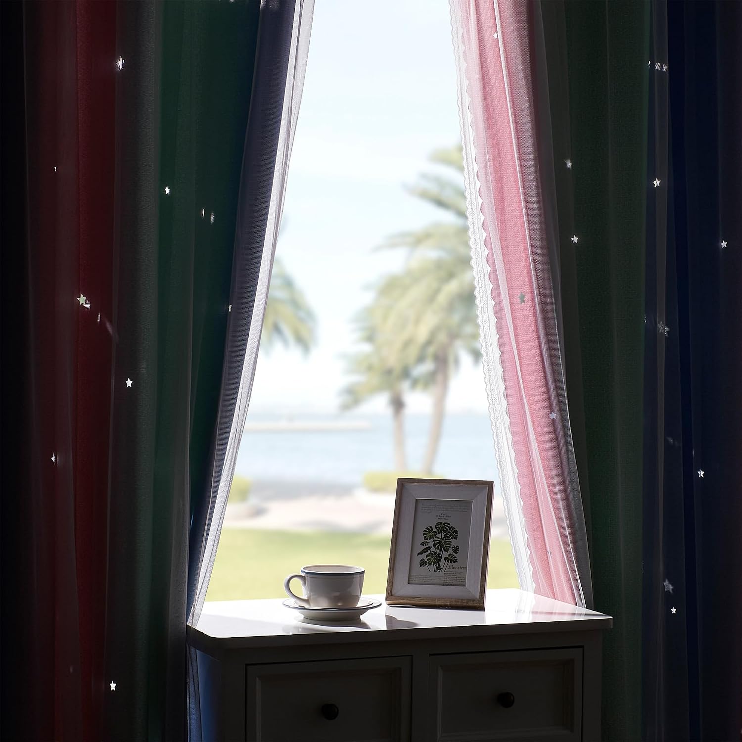 Addsomecolortolife XiDi Pink & Rainbow Curtains for Kids & Girl Rooms - Blackout, Unicorn Wall Decals, 52x84 Inch 1.6 inch Pink