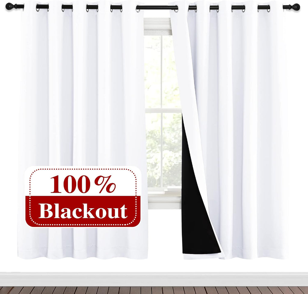Nicetown 100% Blackout Window Curtain Panels, Full Light Blocking Drapes with Black Liner for Nursery, 72-inch Drop Thermal Insulated Drape…