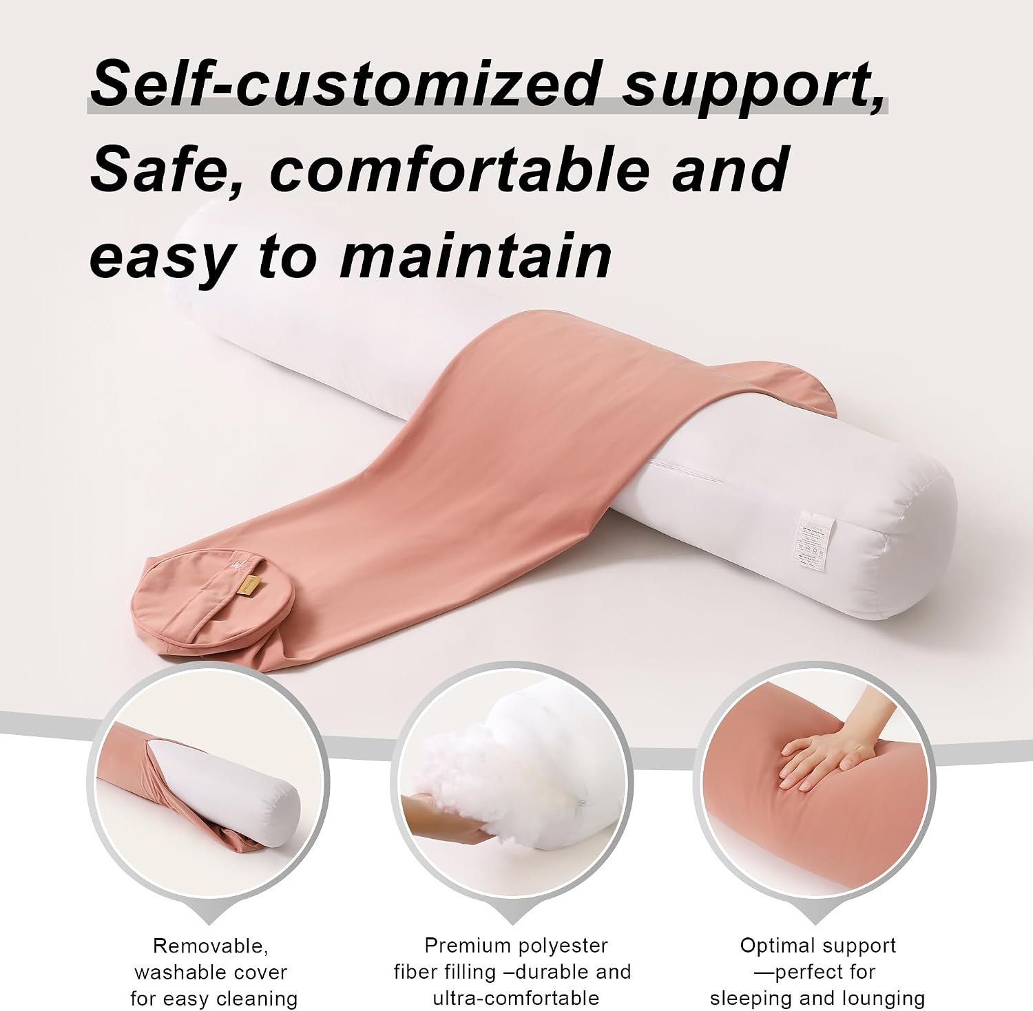 Body Pillow for Adults, Long Round Pillow, Big Cylindrical Pillow, Large Full Bolster Pillows for Side Sleepers (Blush Pink, 47.24"*7.87")