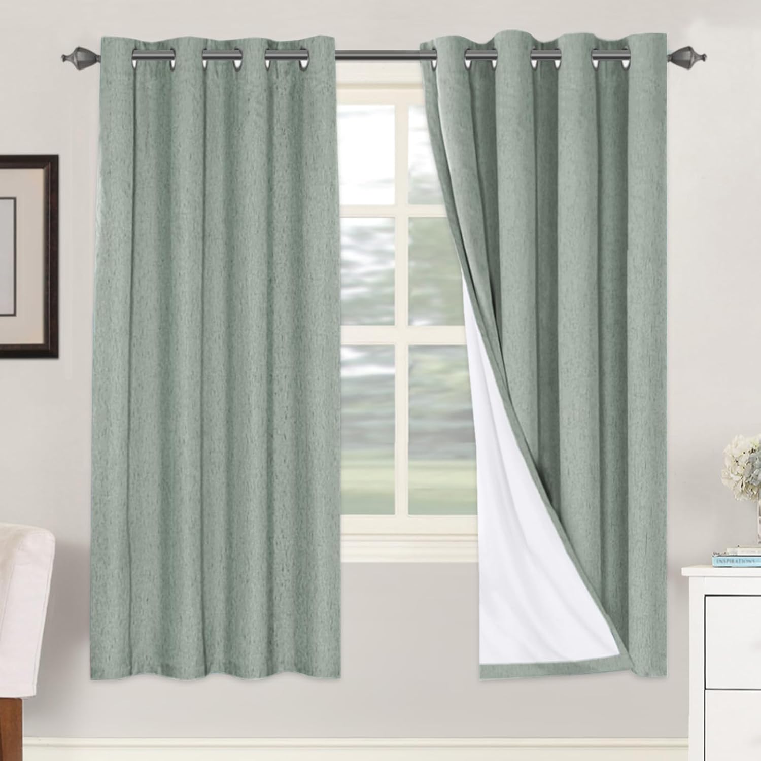 H.VERSAILTEX 100% Blackout Curtains for Bedroom Thermal Insulated Linen Textured Curtains Heat and Full Light Blocking Drapes Living Room…