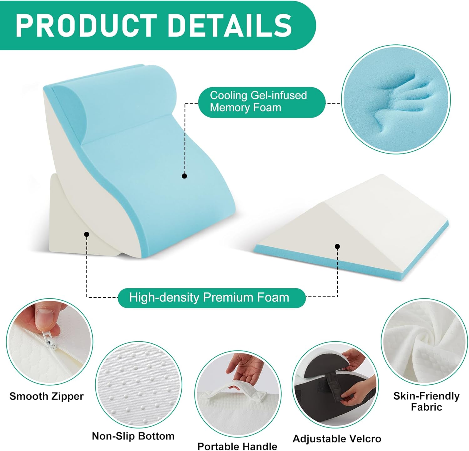 BambulexForaBetterLife 4PCS Wedge Pillow Set for After Surgery, Orthopedic Bed Wedge Pillow for Back, Sitting Up in Bed, Acid Reflux, Adju…