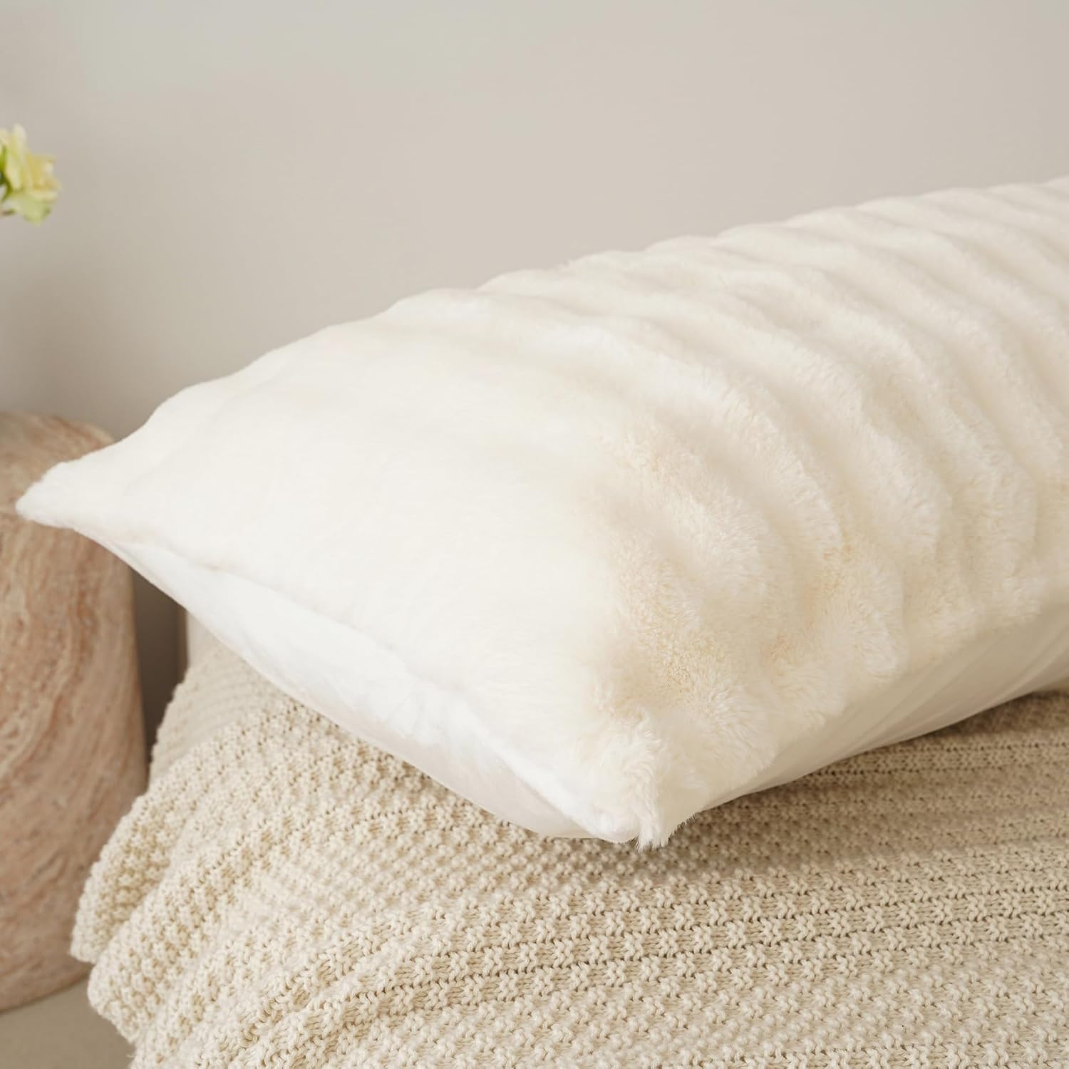 Memfydu Full Body Pillow with Fluffy Bubble Waffle Carved Faux Fur Removable Cover, Long Bed Pillow Adult 20x54 Inches for Side Sleeper and…