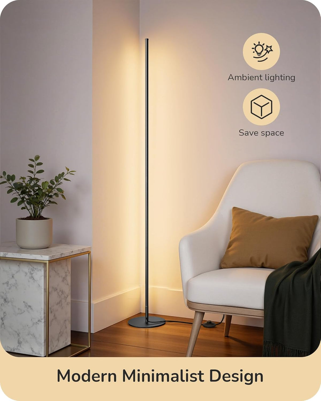 EDISHINE LED Corner Lamp, Set of 2 Minimalist Dimmable Tall Light with Remote, 57.5" Floor Lamps for Living Room, Bedroom, Home Office, 7…