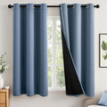 Miulee Stone Blue 100% Blackout Curtains for Bedroom 63 Inch Long, 2 Thick Layers Thermal Insulated Black Out Window Curtains with Black Li…