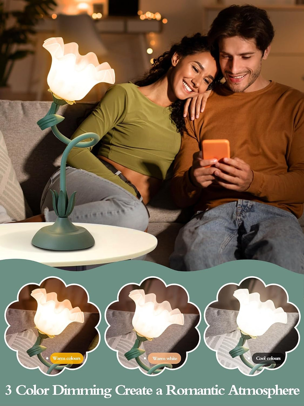 AQDZCNF Flower Table Lamp, LED Reading Light Bedside Vintage Flower Night Light,3 Colors Modes Kawaii Bedside Lamps Decor, Living Room…