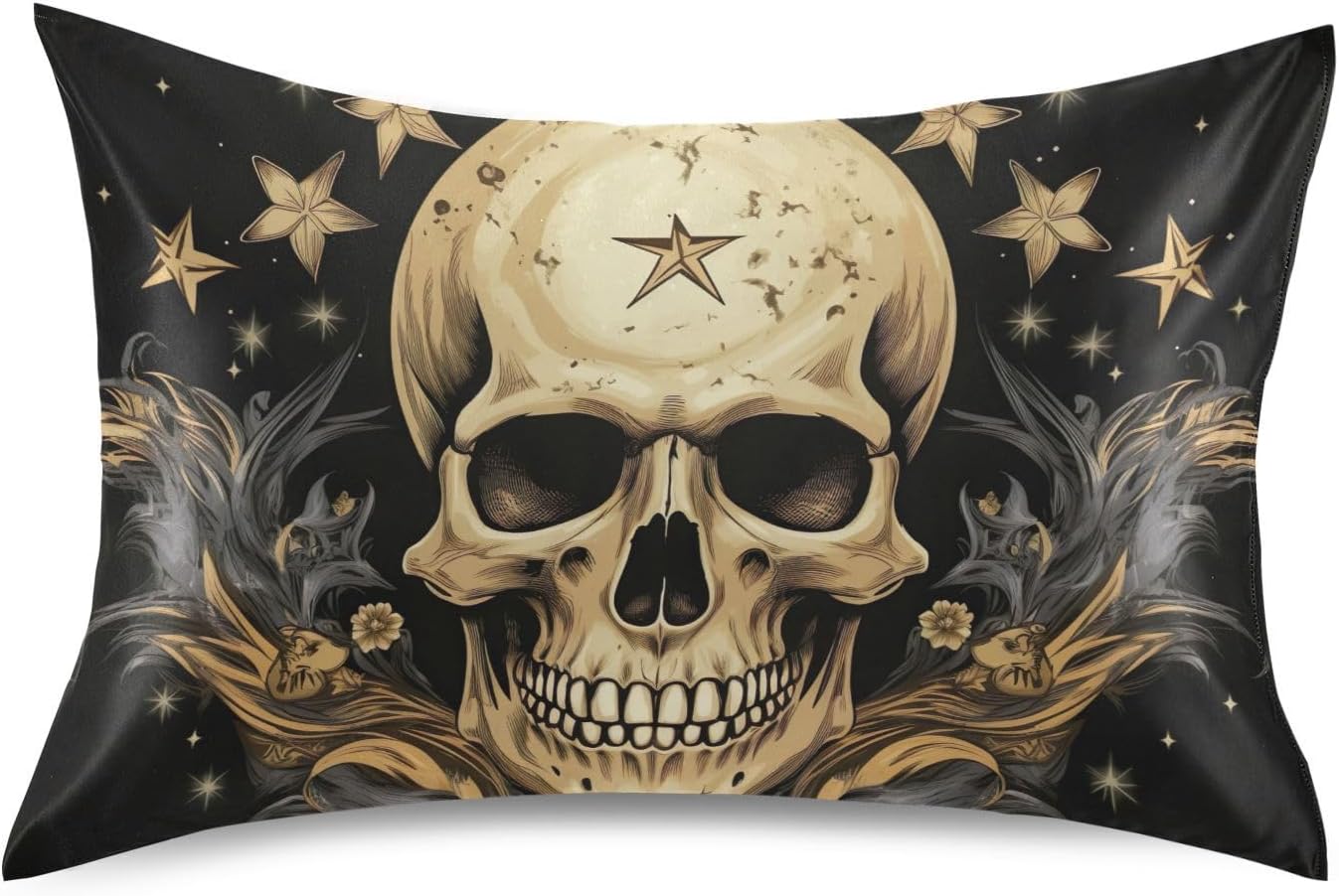 YETTASBIN Skull Star Satin Pillowcase, Soft Breathable Silk Pillow Case with Envelope Closure for Hair and Skin, King Size 40 x 20 Inch