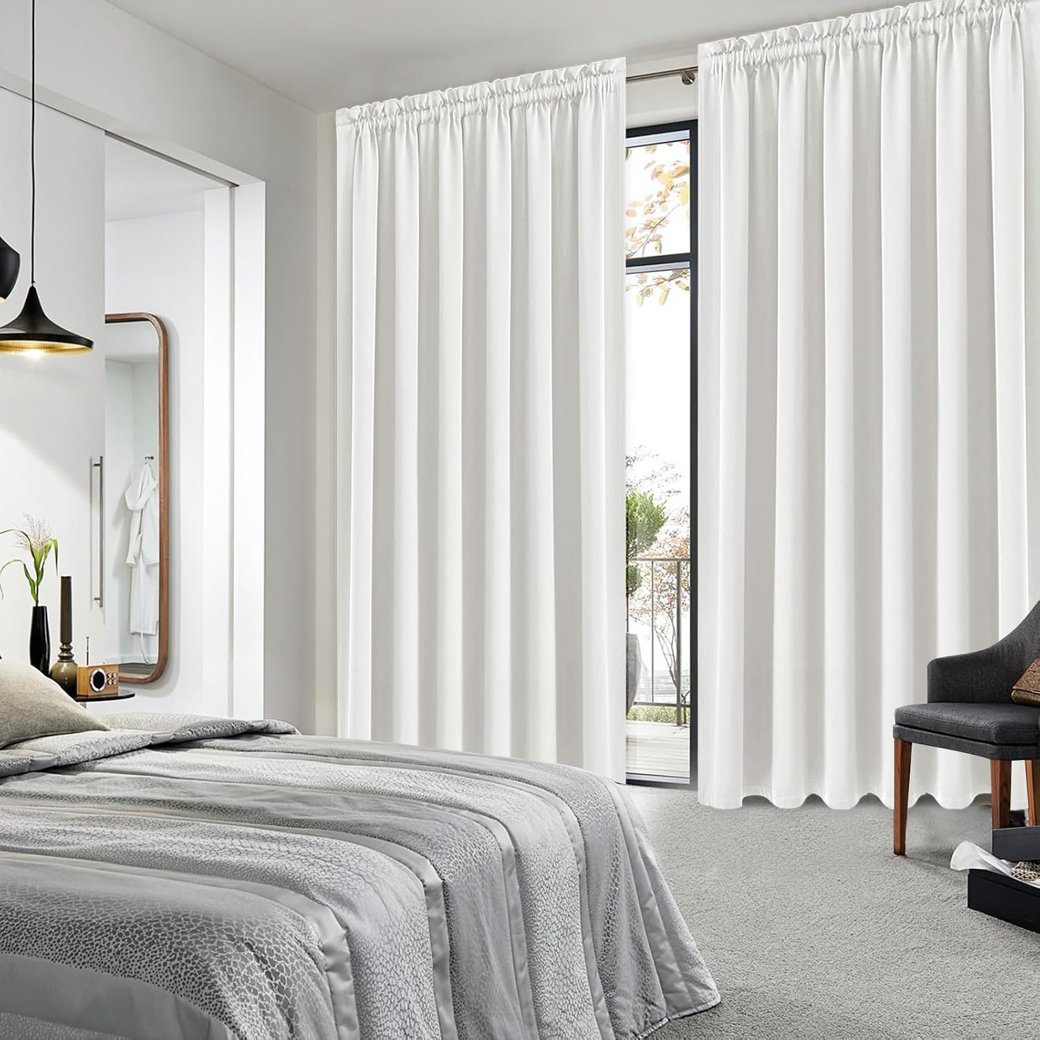 DWCN Blackout Curtains for Living Room Thermal Insulated, Energy Saving & Noise Reducing Bedroom Curtains, Ivory, W 70x L 84 Inch, Set of…