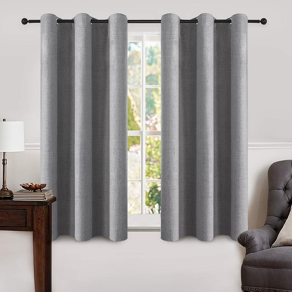 Miulee Linen Blackout Curtains and Drapes 100% Room Darken Thermal Insulated Grommet Window Panels with Coating 2 PCs W 42 x L 63 inches Gr…