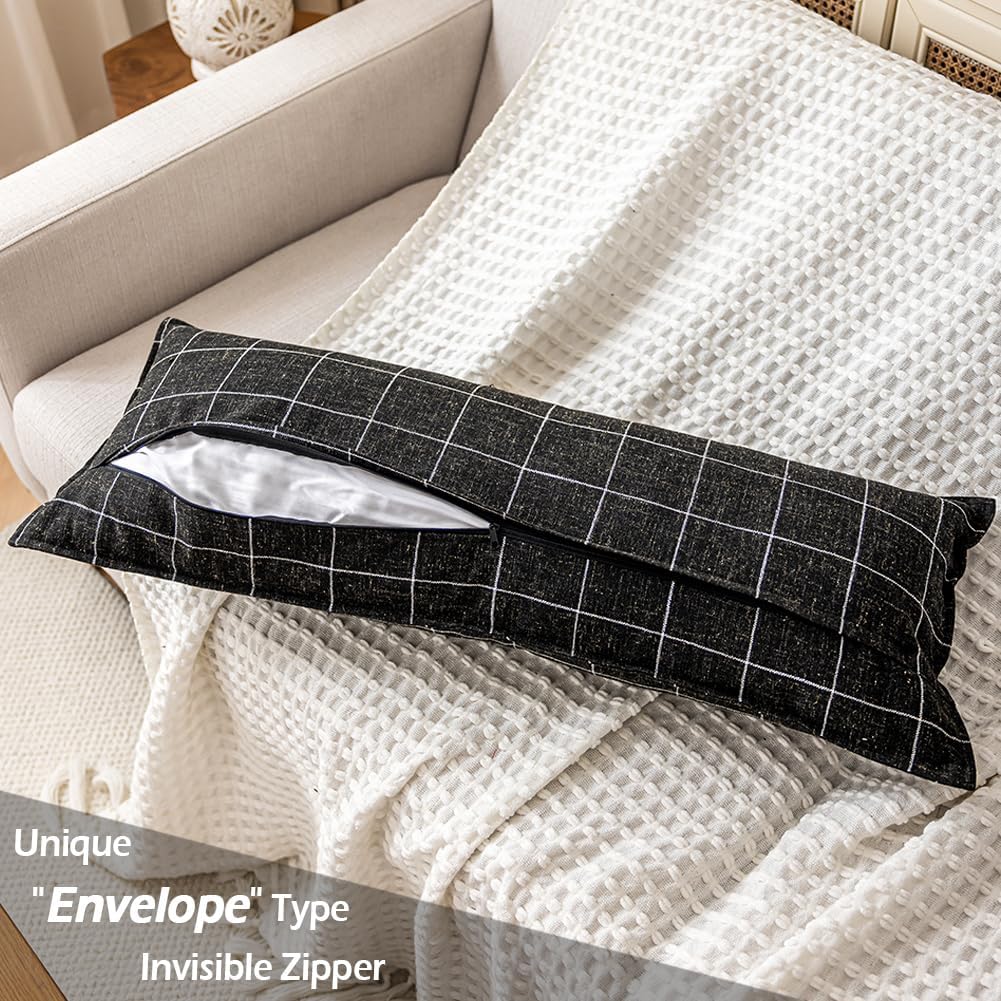 CARRlE Home Decorative Long Lumbar ThrowPillow Covers 14x36 for Bed Without PillowInsert, Black Boho Long Body Pillow Cover 14 x36, Cute…
