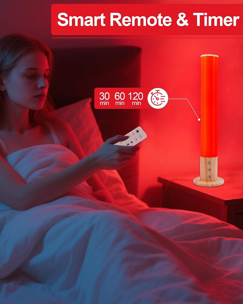 Red Light Night Light Lamp for Sleep GlowPillar Red Nightlight Desk Lamp with 670nm Wavelength Multi-Color and Brightness Options Remote…