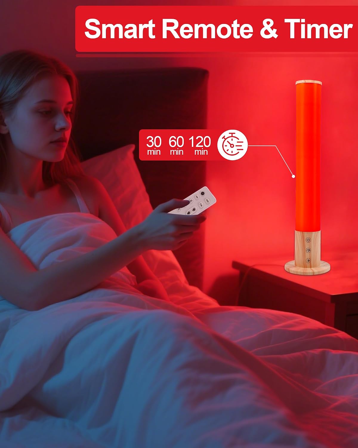 Red Light Night Light Lamp for Sleep GlowPillar Red Nightlight Desk Lamp with 670nm Wavelength Multi-Color and Brightness Options Remote…