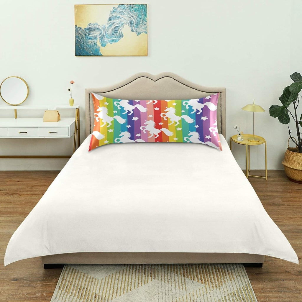 Blueangle Rainbow Stripe Unicorn Star Satin Pillowcase for Hair and Skin Silk Pillowcase, Standard Size(20x26 inches) - Satin Pillow…