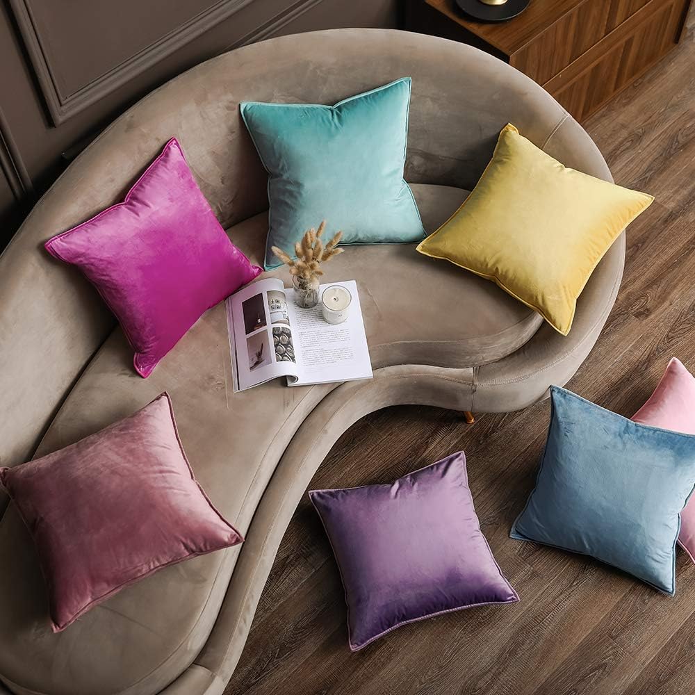 Miulee Summer Hot Pink Velvet Throw Pillow Covers 18x18 Soft Decorative Solid Square Cushion Cases Pack of 2 Modern Luxury Home Decor for C…