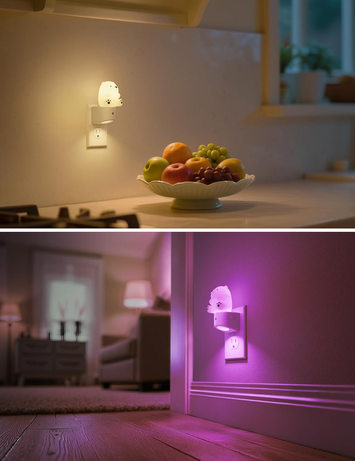 L LOHAS LED Night Light for Kids, 3D Bear Night Light Plug in, Dusk to Dawn Nursery Night Lights, RGB+Soft White 3000K, 3 Lighting Modes…