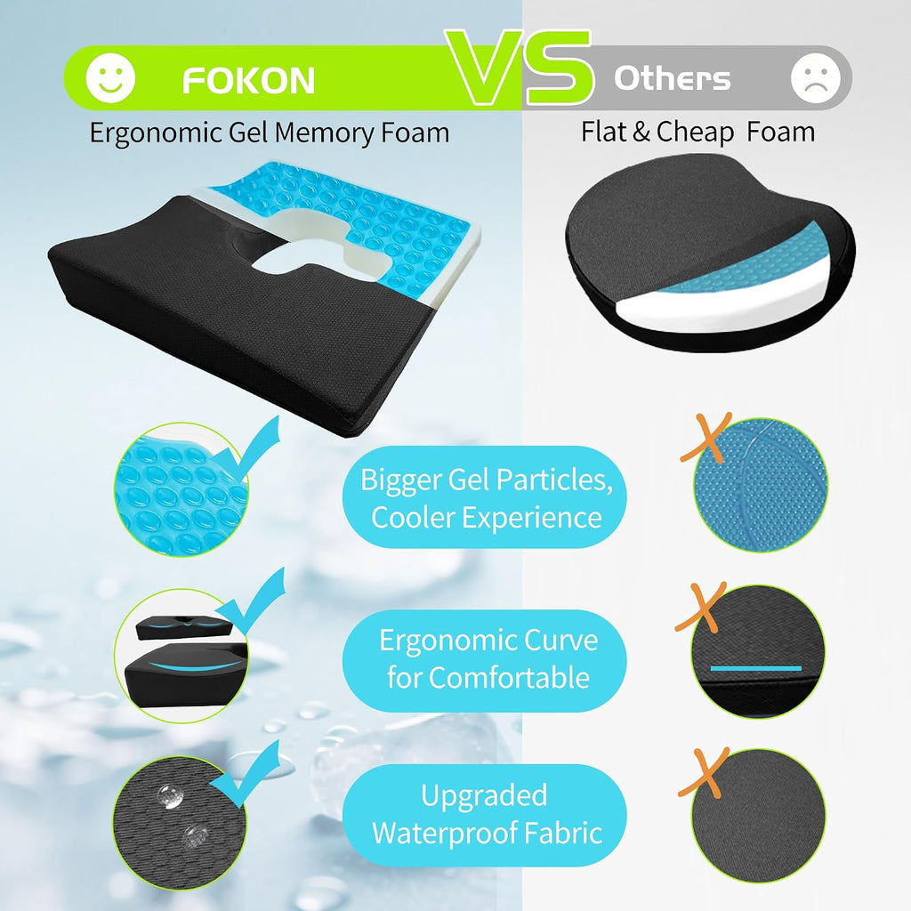 FoKon Gel Wheelchair Seat Cushion, Bed Sore Cushions for Butt, Gel Cushion for Pressure Relief, Donut Pillow for Tailbone, Coccyx, hemorrhoid P…
