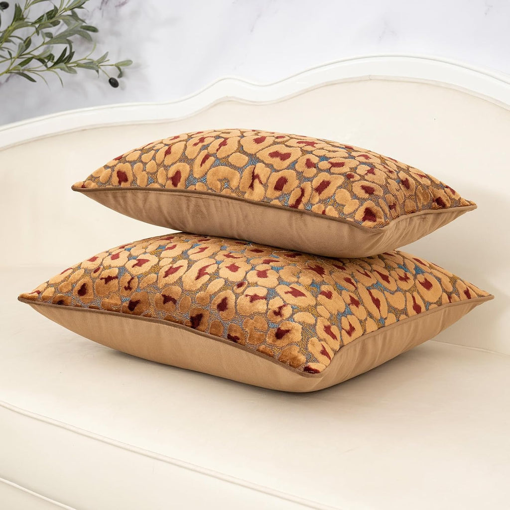 Alerfa Brown Floral Throw Pillow Cover 18 x 18 Inch Cut Velvet Sqaure Luxury Decorative Pillow Cover for Couch Living Room Bedroom