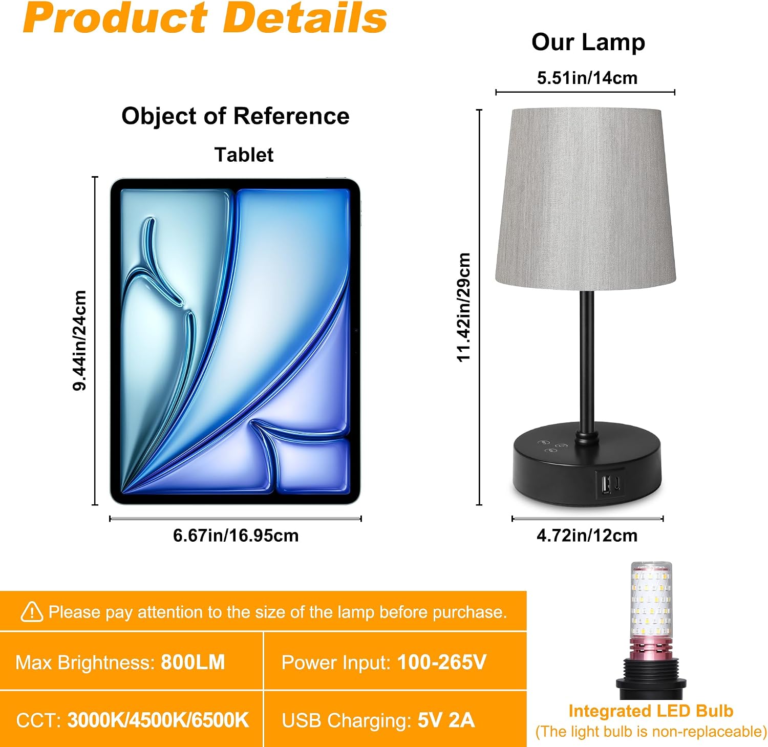 Ascher Small Bedside Table lamp Set of 2, RGB Color Changing Lamps, 3 Color Temperatures Nightstand Lamps with USB C and A Ports, Touch…