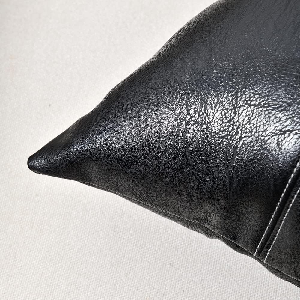 Fancy Homi Black Boho Faux Leather Decorative Throw Pillow Covers 18x18 Inch for Living Room Couch Bed Sofa, Rustic Modern Farmhouse Home…