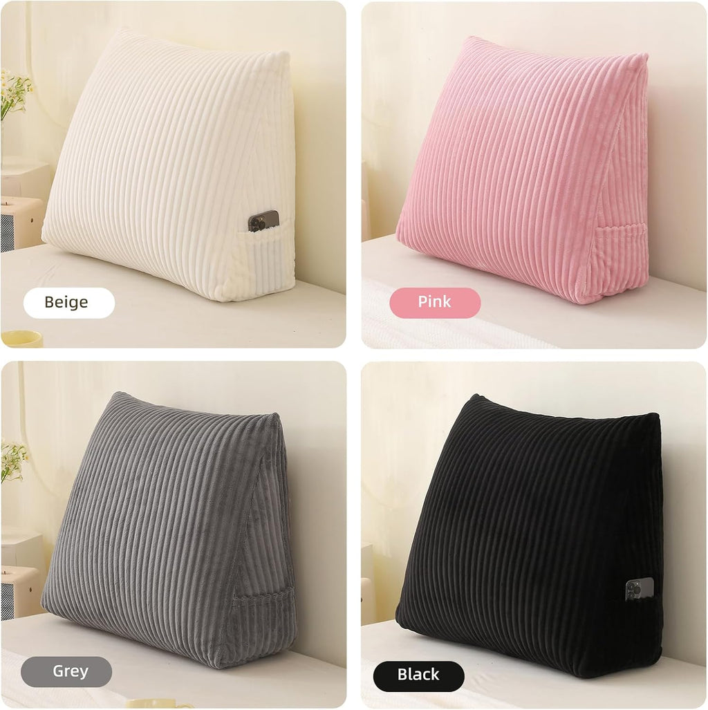 Corduroy Wedge Reading Pillow for Bed, 3 Sizes, 4 Colors for Bed, Sofa, Office Chair (Black, Large 24 * 20 * 8in)