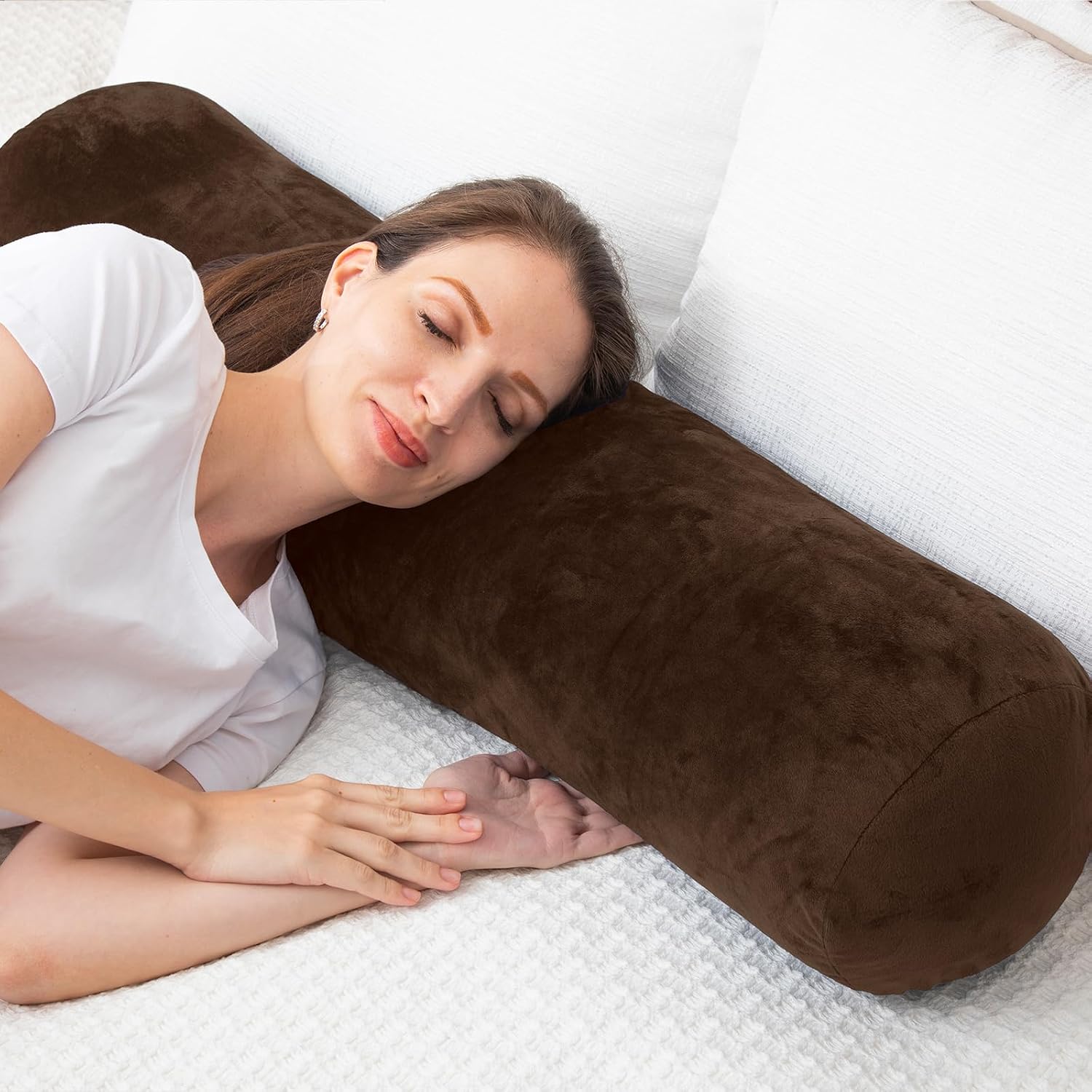 1 MIDDLE ONE Round Body Pillow for Adults, Long Bolster Pillow for Bed with Removable Velvet Cover, Decorative Tube Roll Cylinder Pillow…
