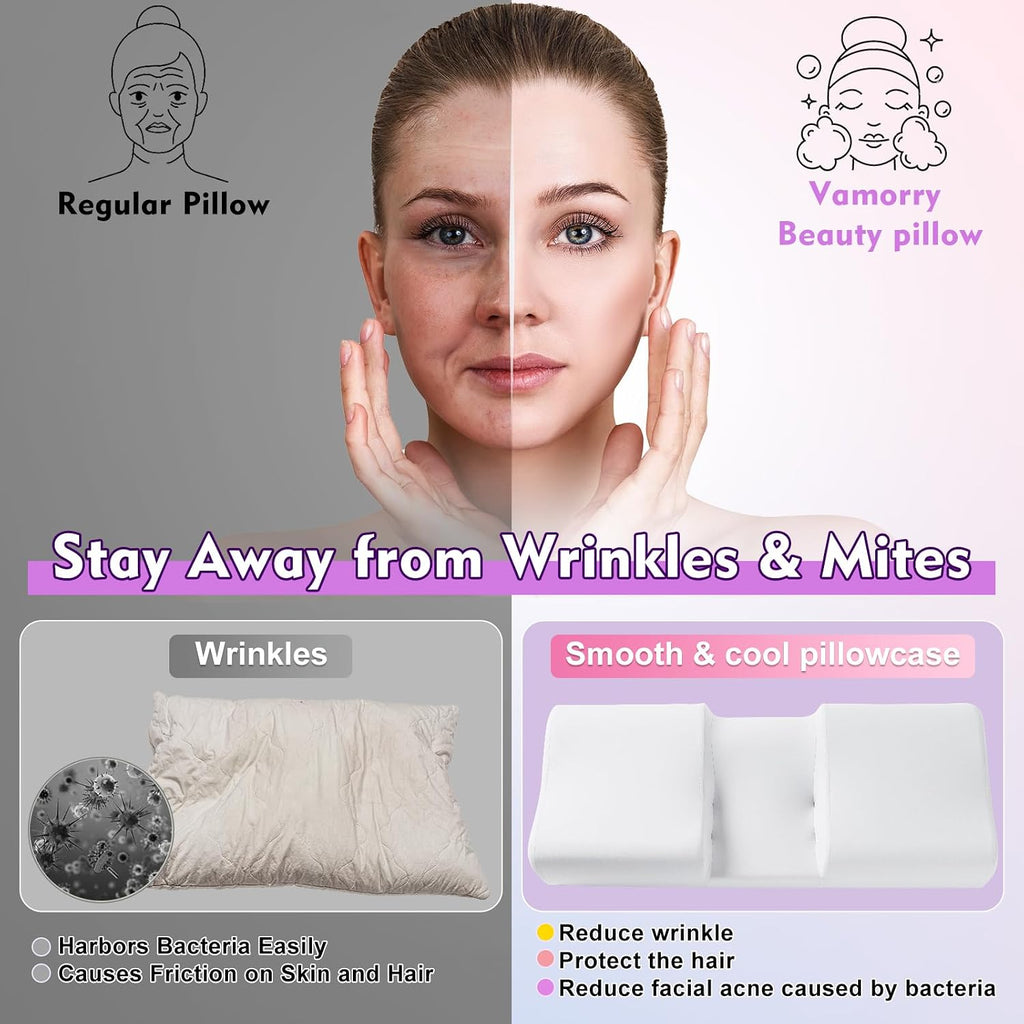 VamorryDirect Anti Wrinkle Ergonomic Back Sleep Training Pillow: Cervical Memory Foam Anti Aging Beauty Pillow for Neck - Contoured Neck &…