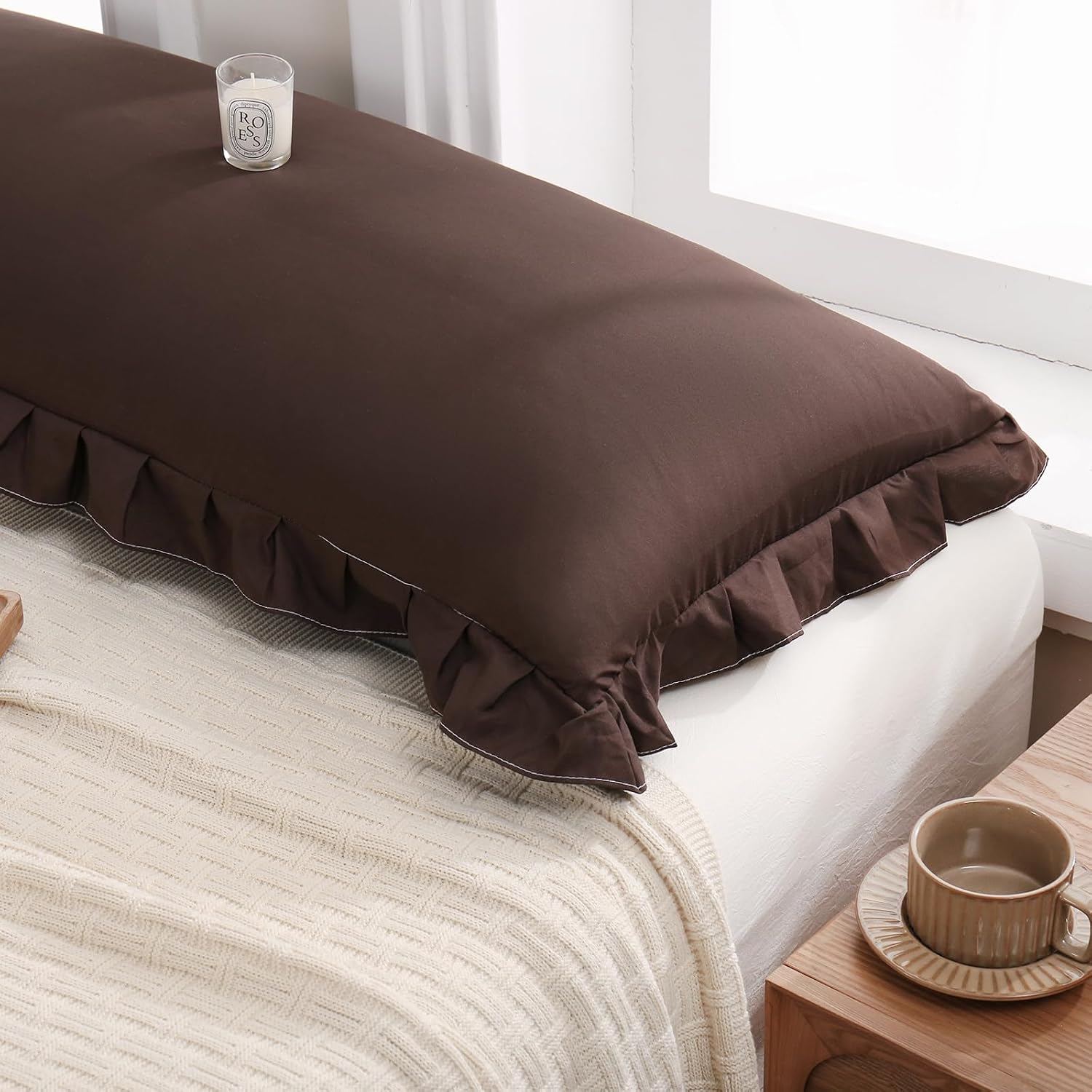 Merryword Dark Brown Pillow Shams Chocolate Queen Pillowcases Cute Pillow Cover Set of 2 Soft Shabby Chic Ruffled Pillowcases 2 Pack (Queen…