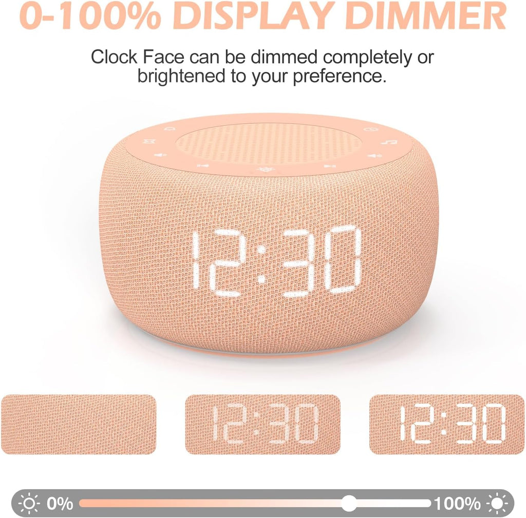 Buffbee Sound Machine & Alarm Clock 2-in-1, 0-100% Clock Face Brightness, Bottom Colored Light, Sleep Timer, Precise 30-Level Volume…