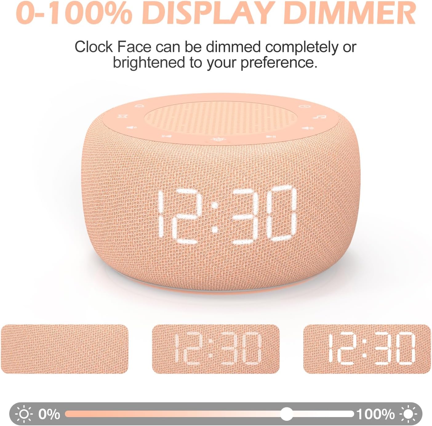 Buffbee Sound Machine & Alarm Clock 2-in-1, 0-100% Clock Face Brightness, Bottom Colored Light, Sleep Timer, Precise 30-Level Volume…