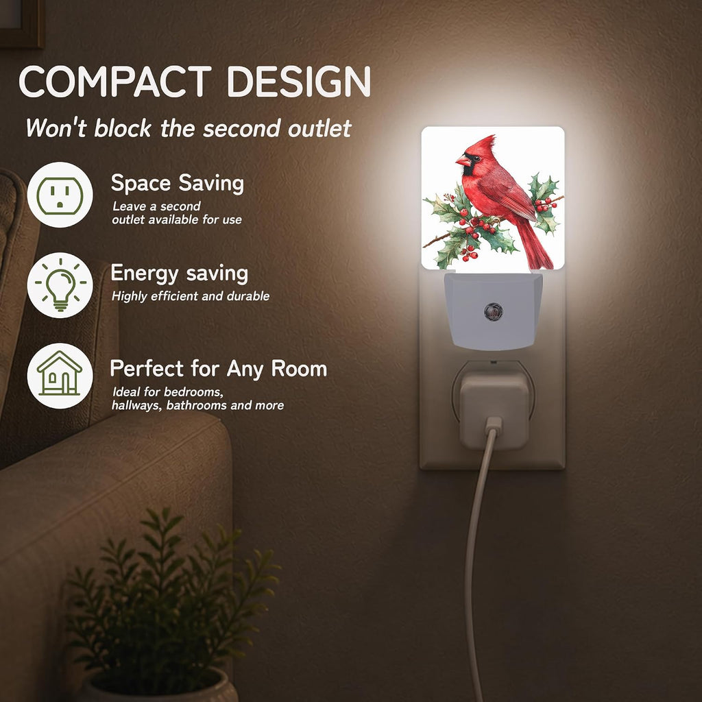 Red Cardinal Night Light, Night Lights Plug into Wall with Dusk to Dawn Sensor for Bedroom Bathroom Hallway Kitchen, Decorative Gift for…
