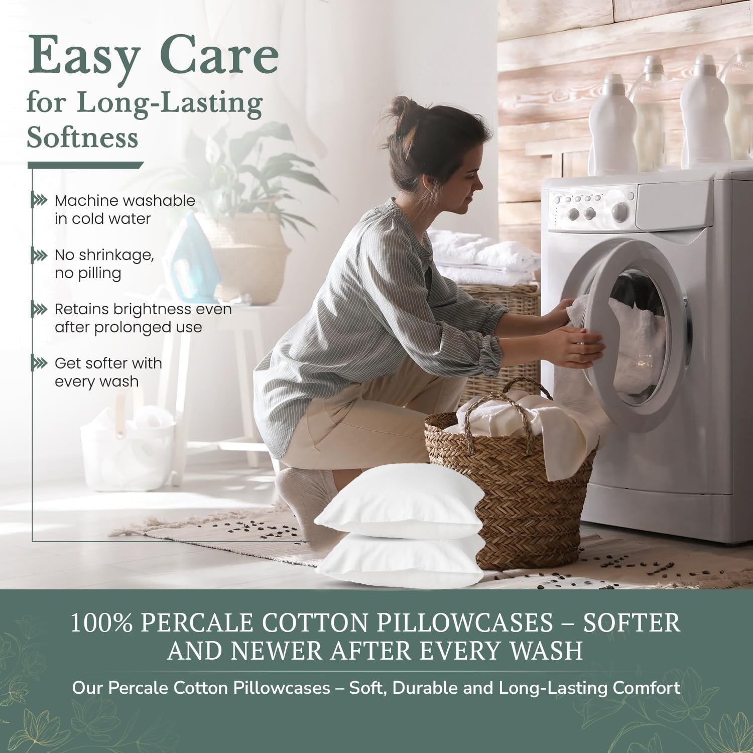 FEATHER & STITCH NEW YORK 100% Cotton 2 Piece King Pillow Cases, 300TC Ultra-Soft Pillowcases with Envelope Closure, Wrinkle- Fade- Stain…