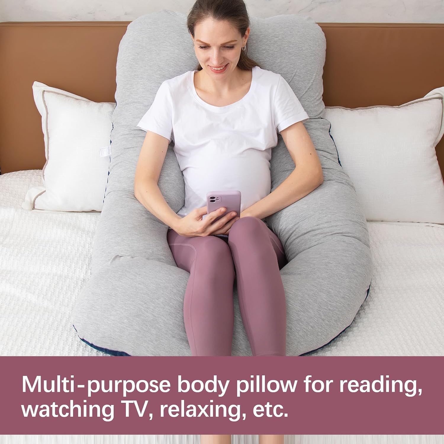 Moonpine MOON PINE Pregnancy Pillow, U Shaped Full Body Pillow for Maternity Support, Sleeping Pillow with Cover for Pregnant Women (Grey B…