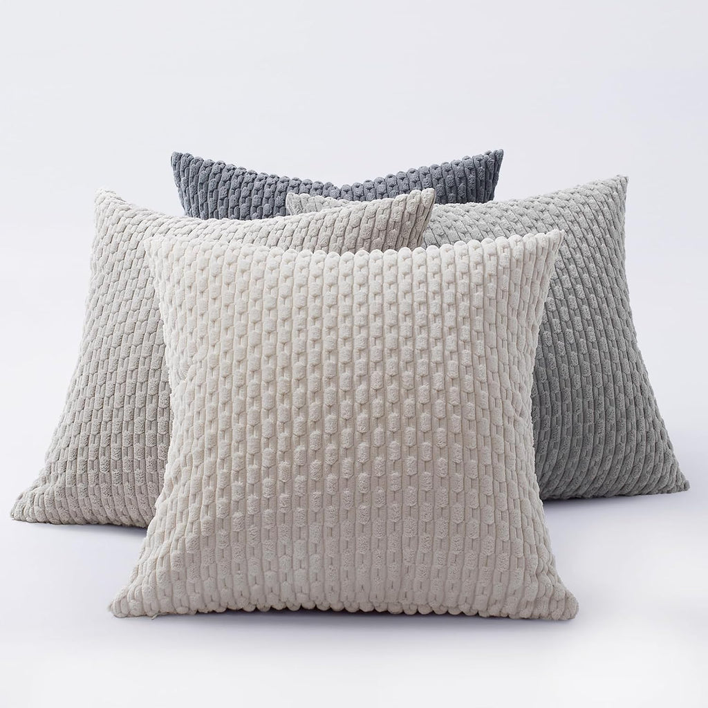 Softalker Throw Pillow Covers 20x20 Inch, Set of 4, Soft Corduroy Boho Stripe Decorative Pillow Cover, Couch Fluffy Pillow Cover for…