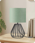Green Table Lamp, Small Bedside Lamp with Green Linen Shade & Black Metal Base, 2700K LED Bulb Included, Modern Nightstand Lamp for…