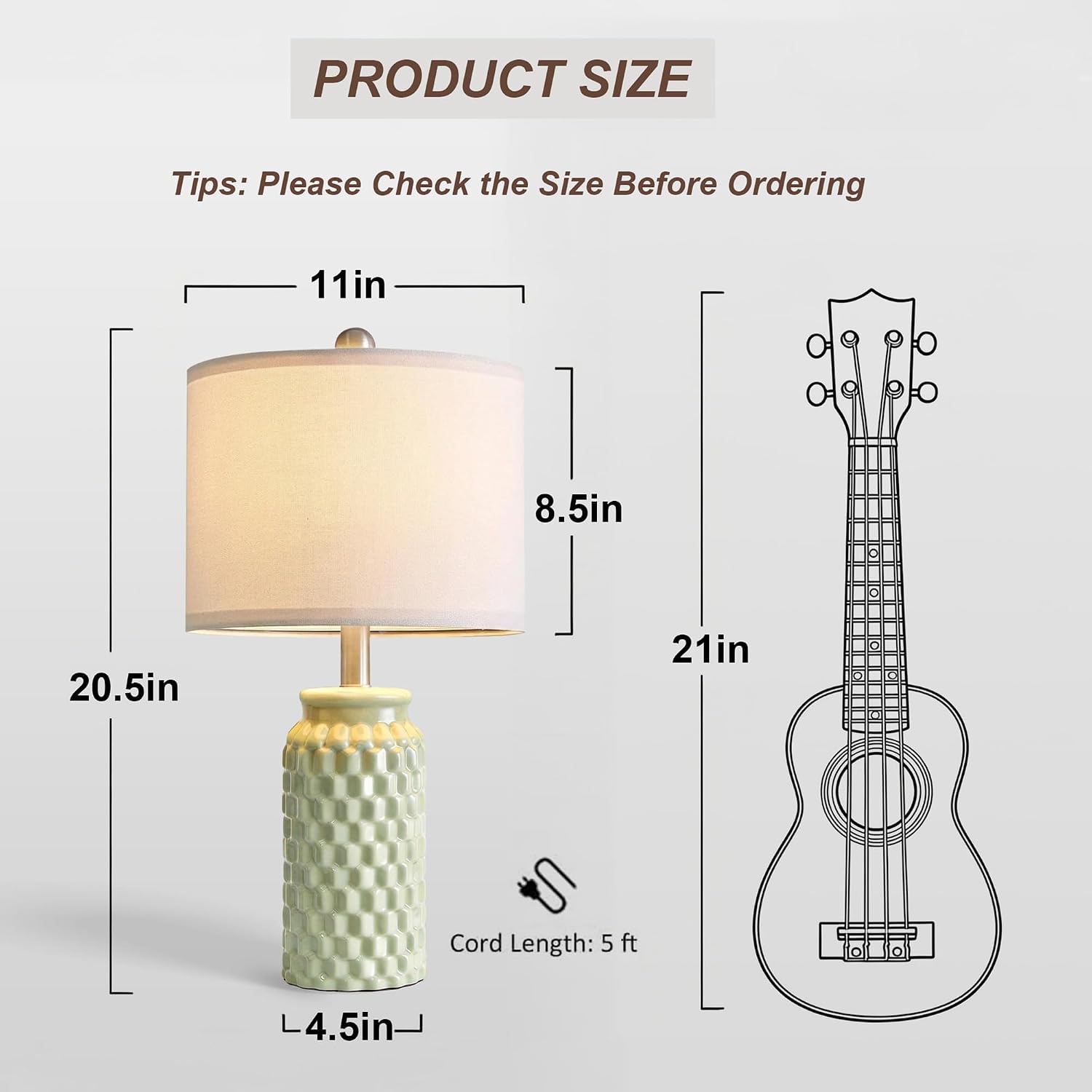 20.5" Small Bedside Lamps Set of 2 with 5FT Cord, Green Ceramic Modern Farmhouse Table Lamps for Nightstand, Living Room, Bedroom, 3D…