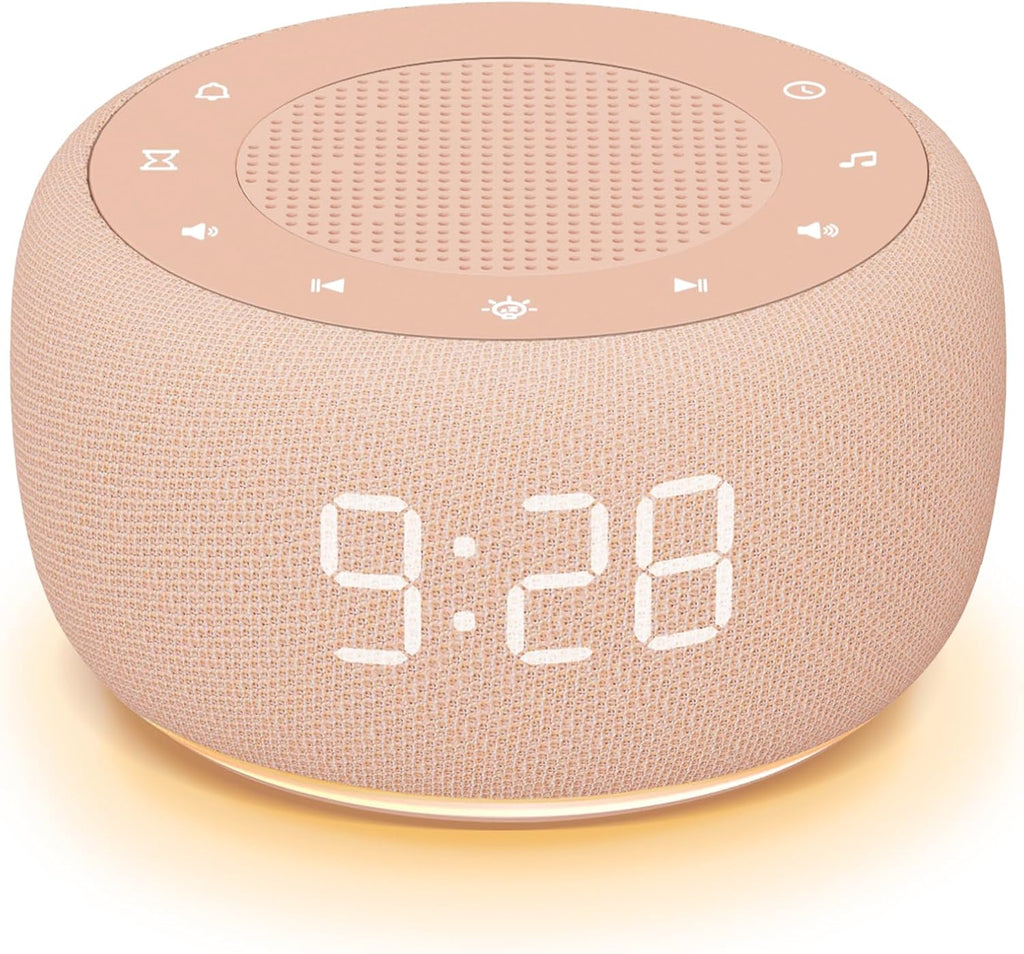 Buffbee Sound Machine & Alarm Clock 2-in-1, 0-100% Clock Face Brightness, Bottom Colored Light, Sleep Timer, Precise 30-Level Volume…
