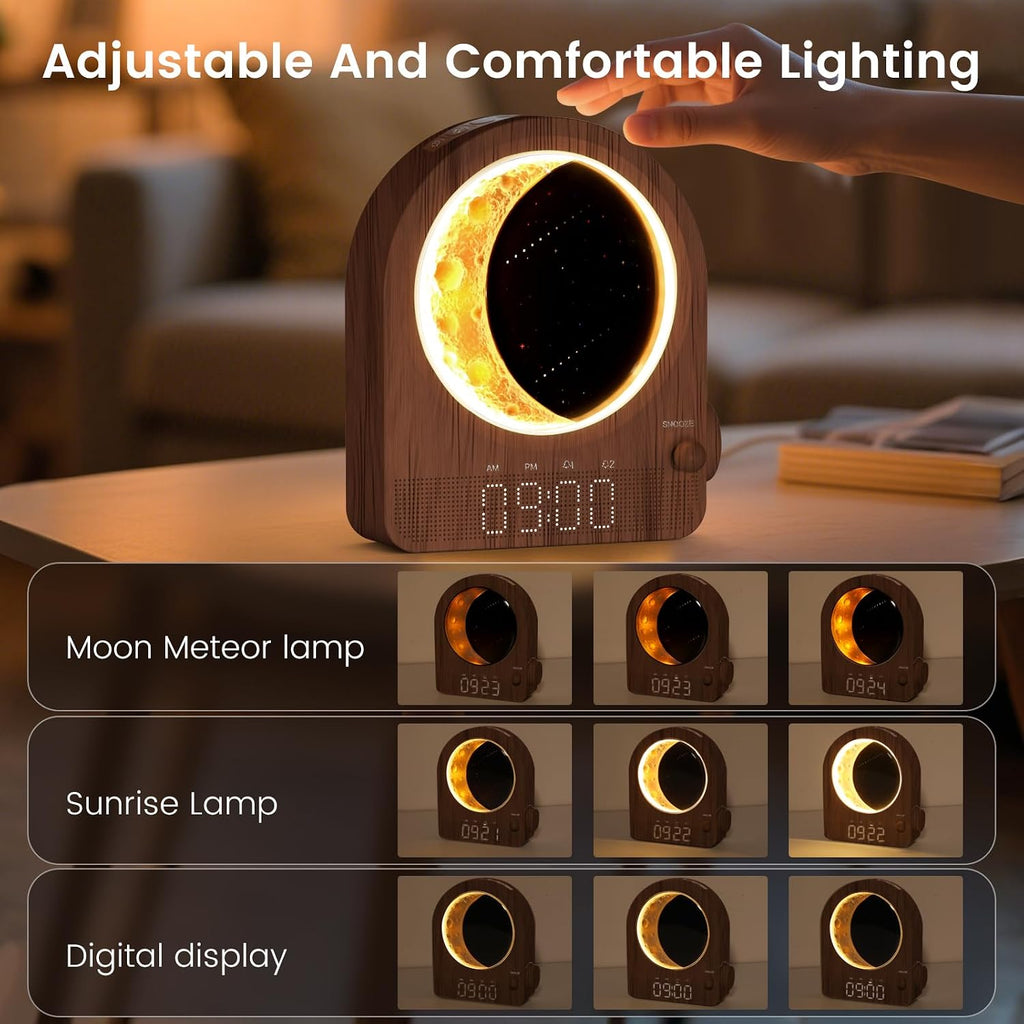 Epochleno Sunrise Alarm Clock, White Noise Machine & Meteor Moonlight - 10 Soothing Sounds, Dual Alarms, 30/60/90min Timer, Easy Snooze - B…