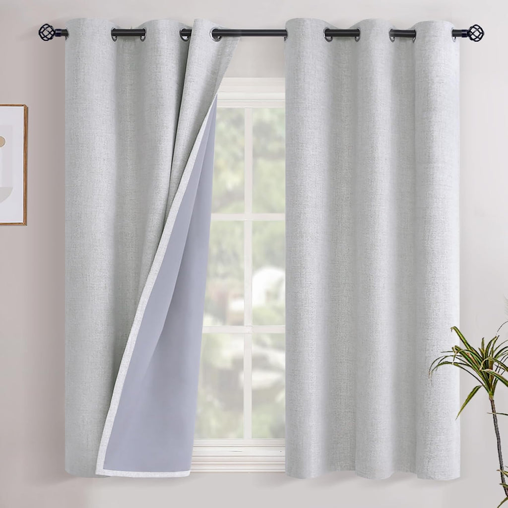 YoungsTex Linen Blackout Curtains 48 Inches Long for Bedroom, Full Light Blocking Short Window Drapes with Grommet Thermal Insulated for Li…