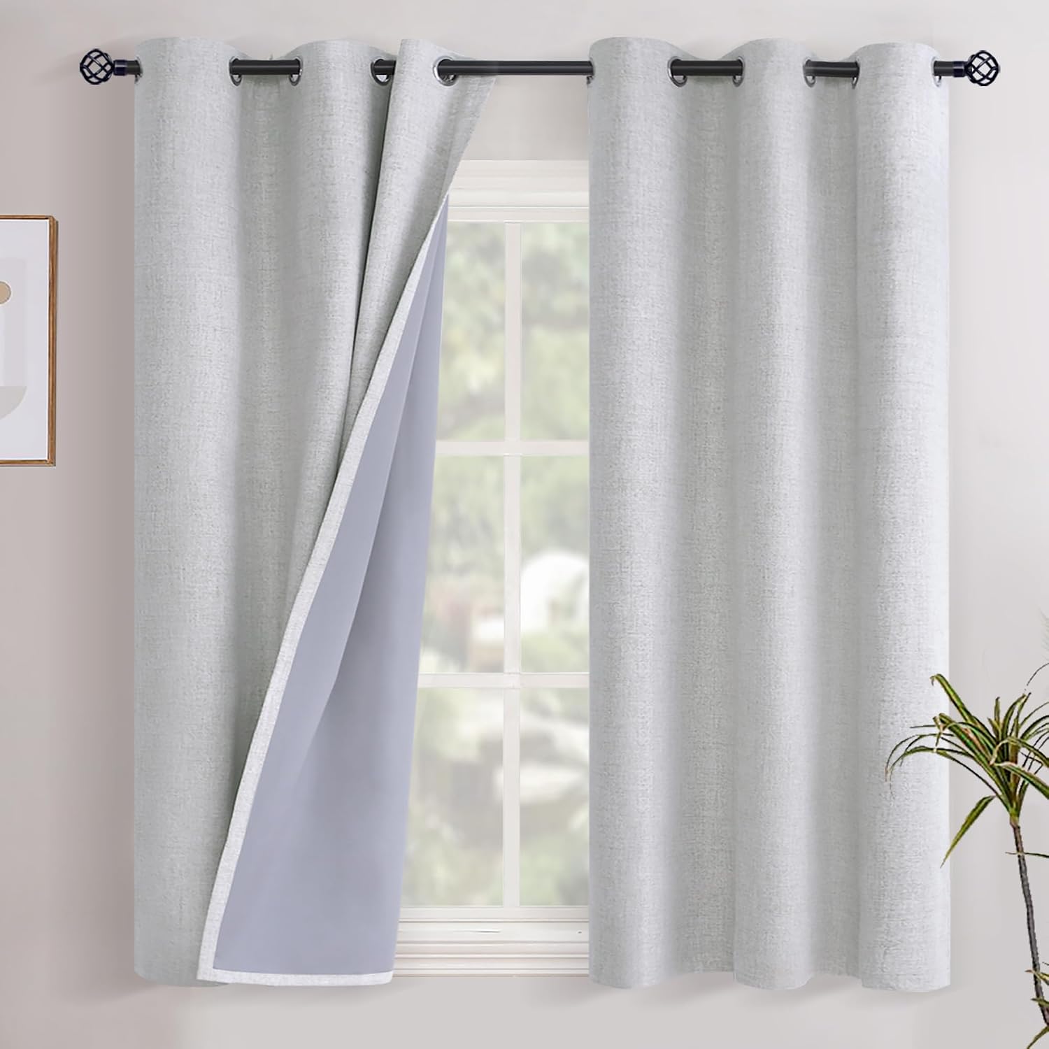 YoungsTex Linen Blackout Curtains 48 Inches Long for Bedroom, Full Light Blocking Short Window Drapes with Grommet Thermal Insulated for Li…