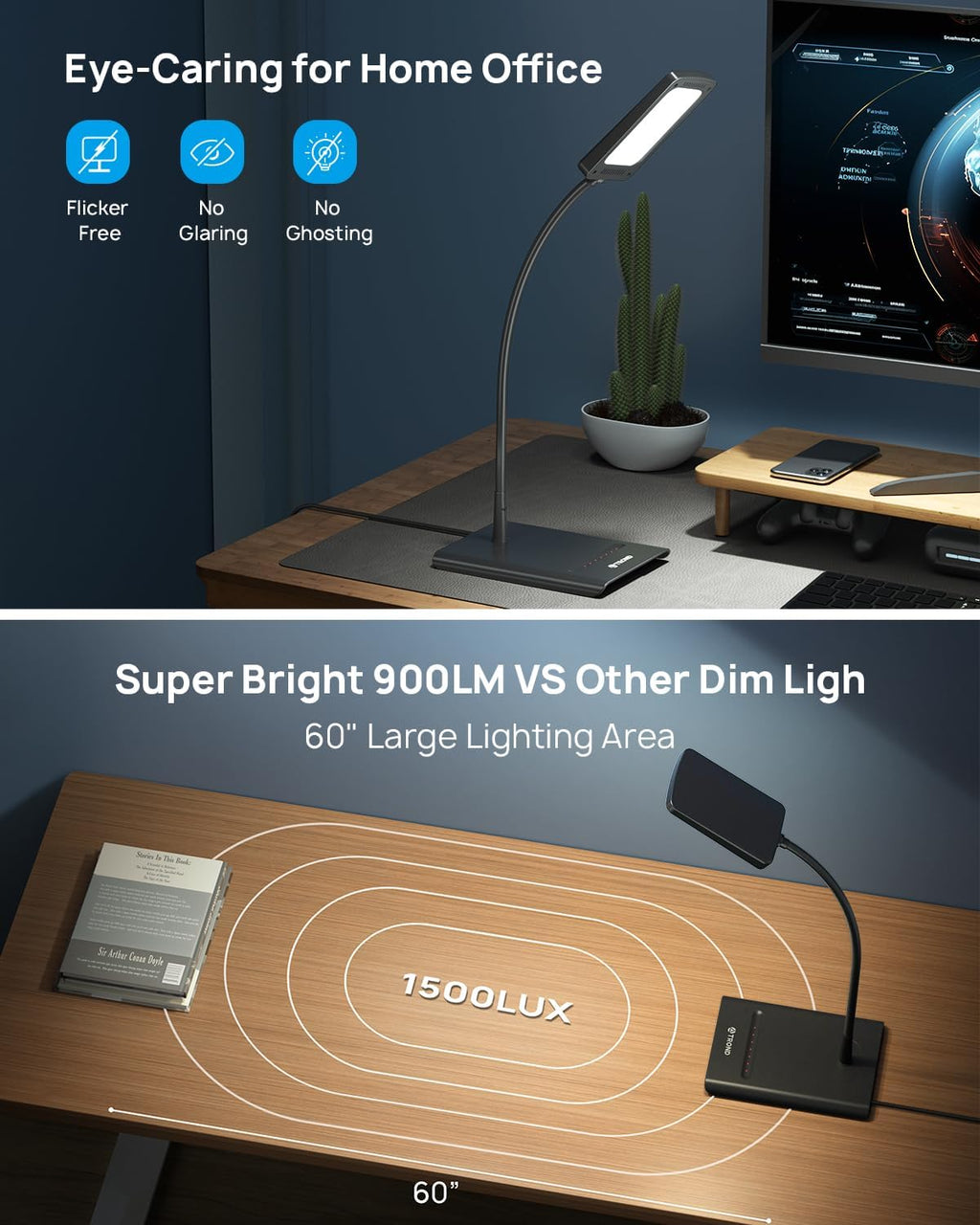 TRONDOfficial TROND Desk Lamp, Bright Dimmable Eye-Caring Table Lamp, 3 Color Modes 7 Brightness Levels, Flexible Gooseneck, Touch Control,…