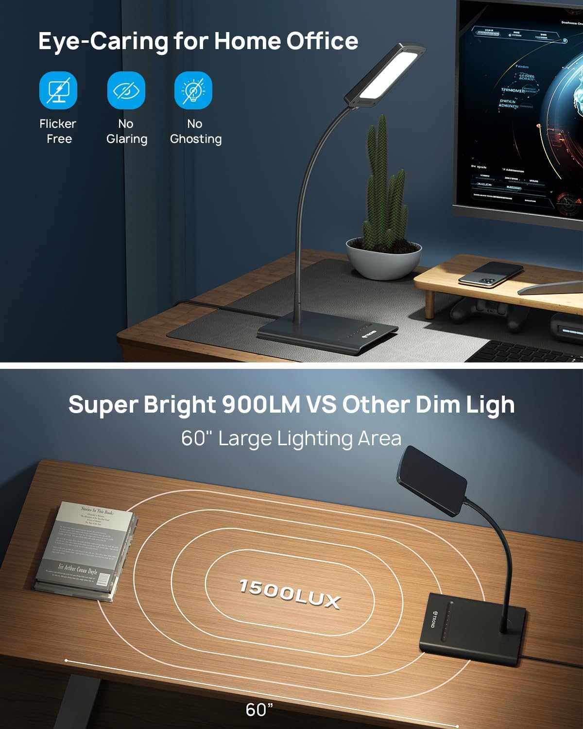 TRONDOfficial TROND Desk Lamp, Bright Dimmable Eye-Caring Table Lamp, 3 Color Modes 7 Brightness Levels, Flexible Gooseneck, Touch Control,…