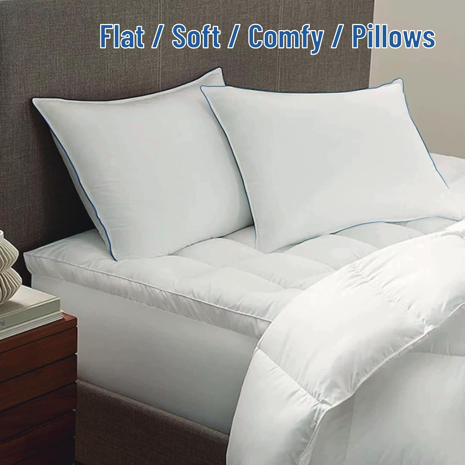 Silui Flat Soft Thin Pillows King Size Set of 2 Pack Bed Pillow with Down Alternative Fill for Side Back Stomach Sleepers, 20x36 Inches, Wh…