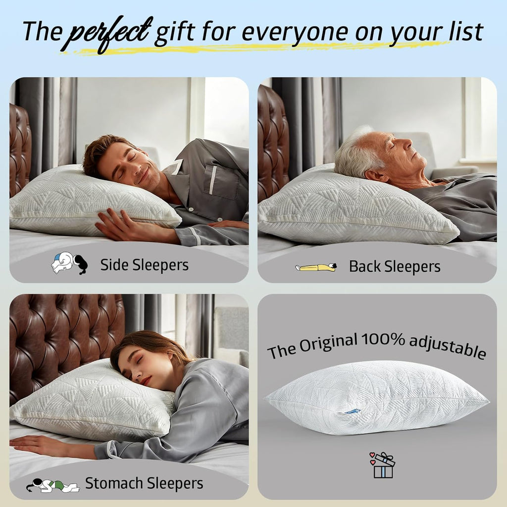 BETU Cooling King Size Pillows Set of 2, Shredded Memory Foam Cool Pillows for Hot Sleepers, Adjustable Firm Soft Support Bed Pillows…