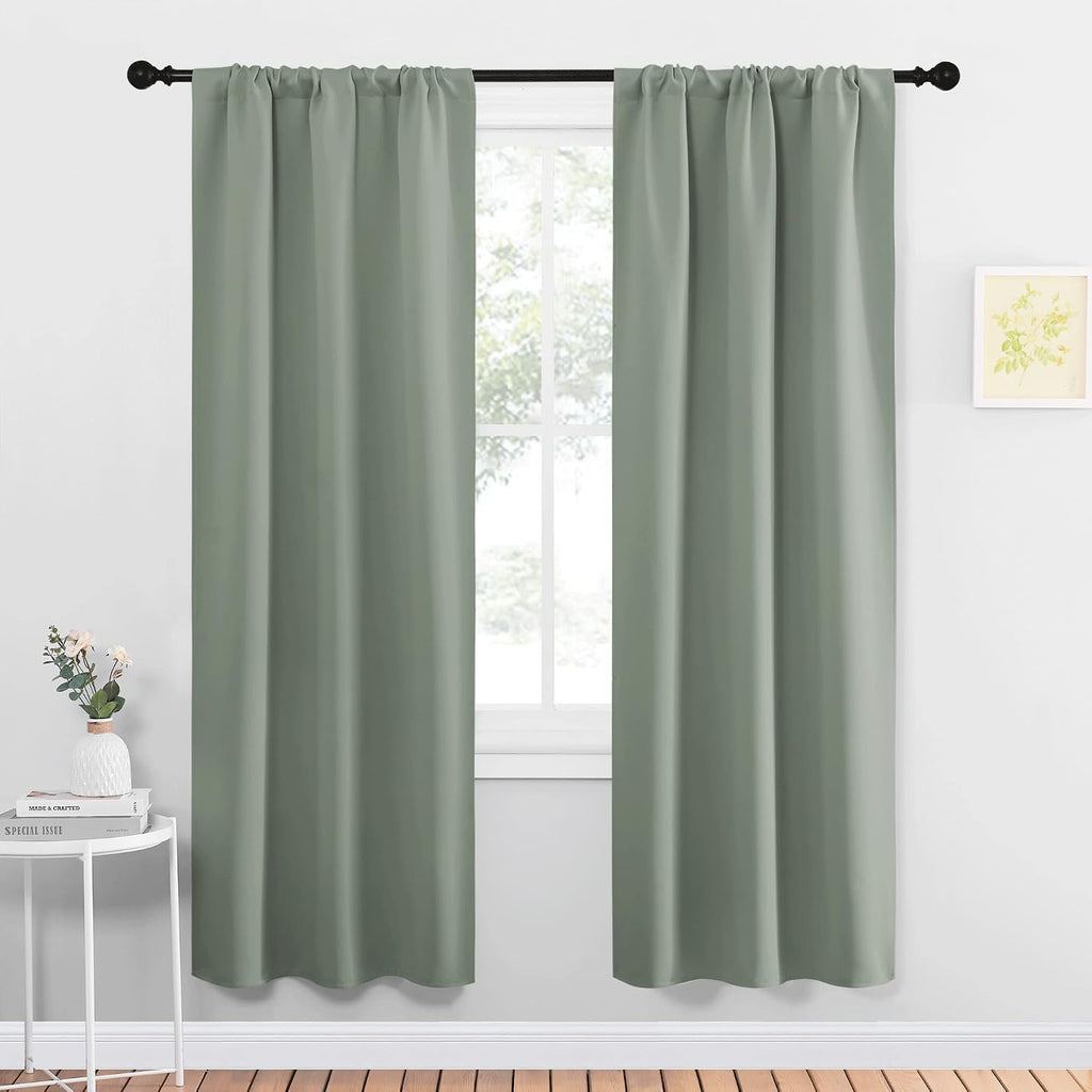 NICETOWN Window Curtains Blackout Drapes - Thermal Insulated Solid Rod Pocket Blackout Curtains/Draperies for Living Room (Greyish Green…