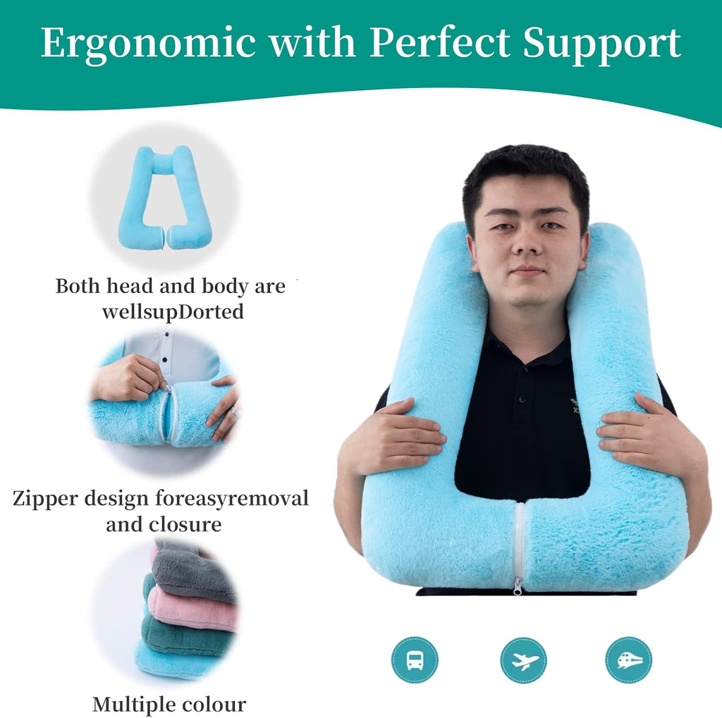 FHSGGP Travel Pillow Upgraded Version of Aircraft Travel Neck Pillow with Storage Bag, Sleep Pillows for Travel by Train, Car, or Plane…