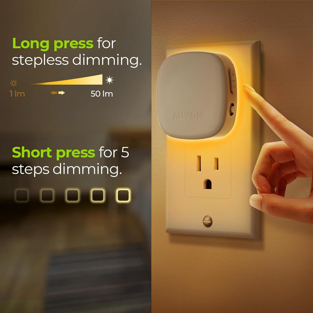 AUVON Plug-in LED Backlit Night Light with Motion Sensor & Dusk to Dawn Sensor, Dimmable Amber Nightlight with 1-50 lm Adjustable…