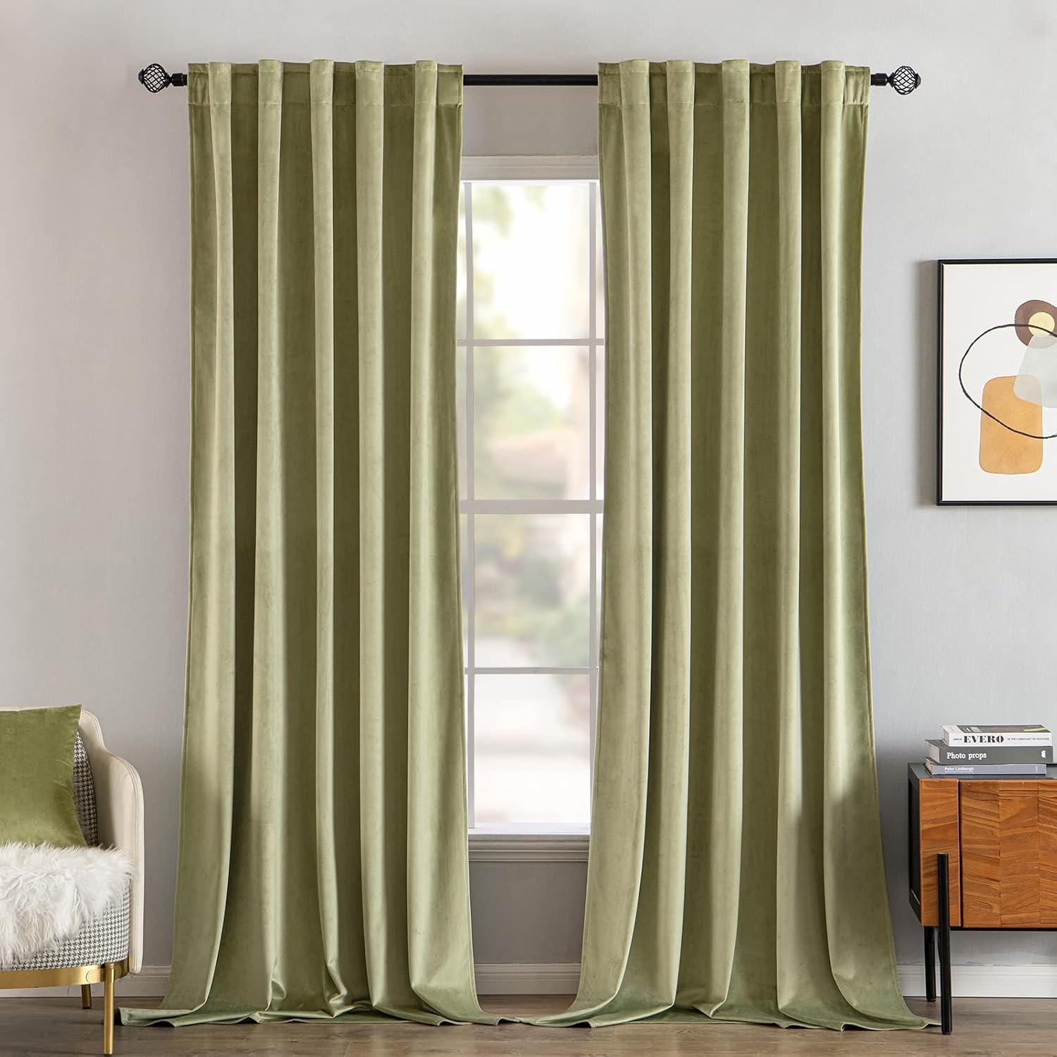 Miulee Velvet Curtains 96 inches 2 Panels - Luxury Blackout Curtains for Bedroom Living Room Thermal Insulated Super Soft Window Drapes Rod…