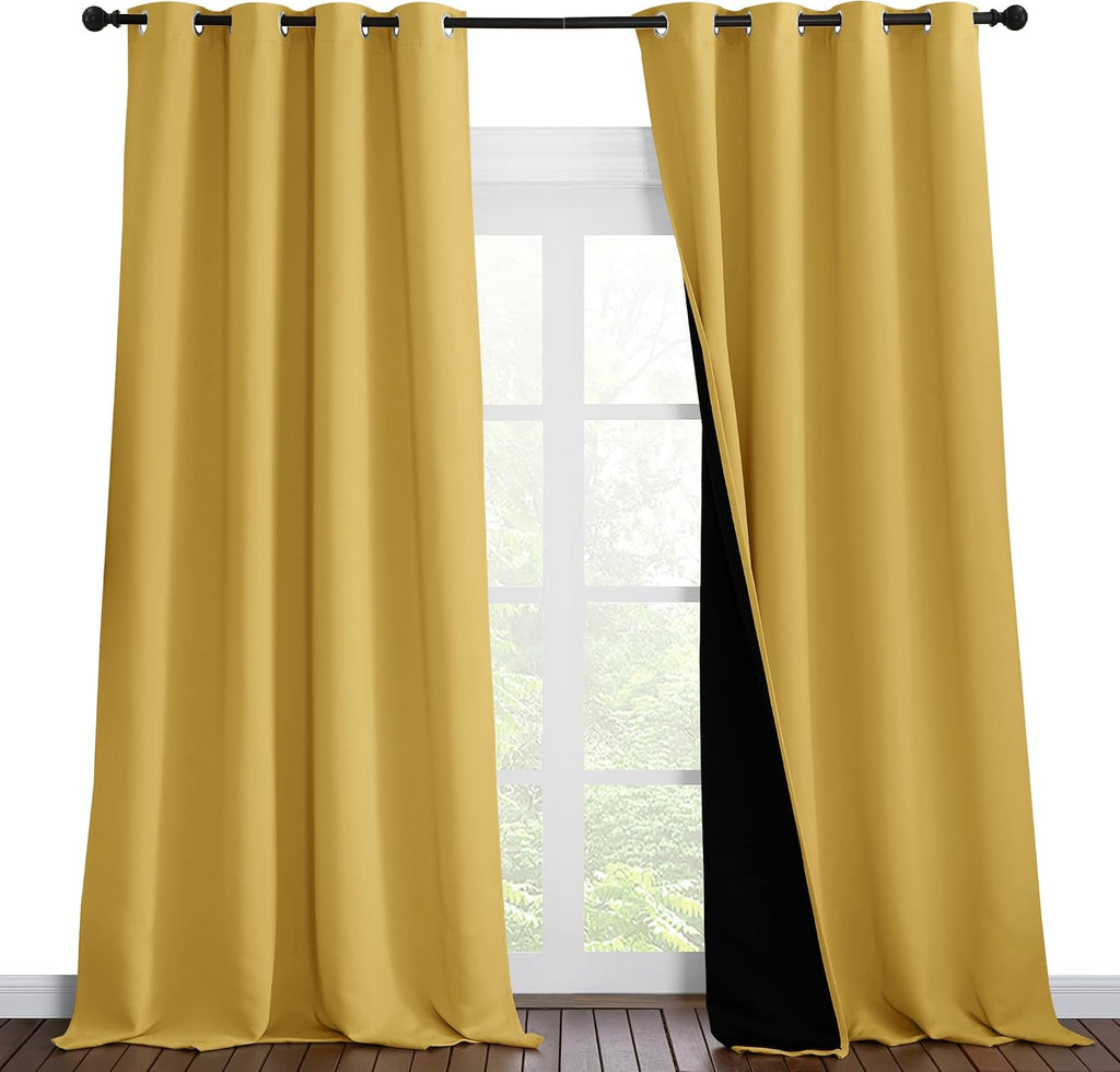 Nicetown 100% Blackout Blinds, Laundry Room Decor Window Treatment Curtains for Large Patio Sliding Door, Thermal Insulated Bright Yellow C…